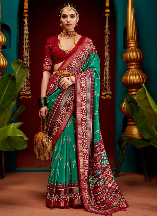 Patola Silk Green Wedding Wear Digital Printed Saree